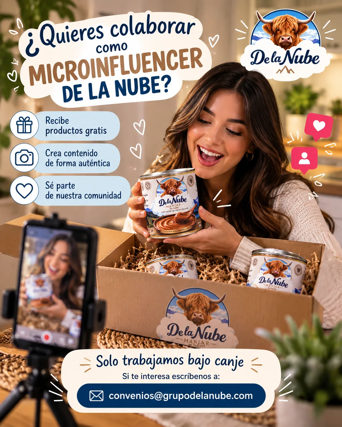 ¿Quieres colaborar como microinfluencer de De la Nube? Recibe productos gratis a cambio de tu contenido